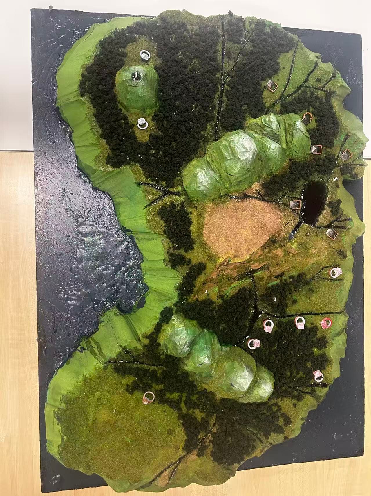 Top-down view of Alissa's foam-carved Alethi island model
